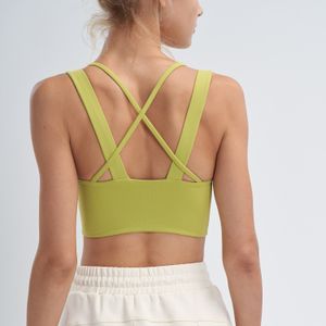 Soutien-gorge de sport de Yoga, soutien-gorge Longline, beau dos croisé, Push-Up, antichoc, Fitness, haut court pour femmes, haut d'entraînement de Yoga uni