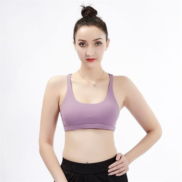 Soutien-gorge de yoga de sport sexy beauté dos double ruban croisé exercice yoga gilet de gymnastique push up fitness hauts shakeproof sangle réglable Bra314m