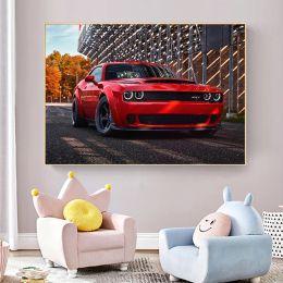 Affiches de voitures de sport Dodge Challenger Hellcat Muscle Muscle Cars Picture Toile imprimés Mur Art pour décor de salon peinture Cuadros