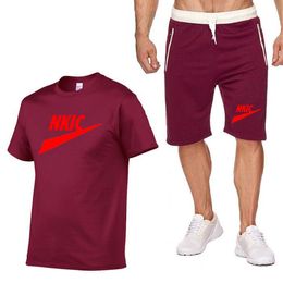 SportsUits Set Men Tracksuits Brand Fitness Suits Summer 2pc Top Short Set Heren Stand Collar Fashion 2 Pieces T-Shirt Shorts Tracksuit Brand Logo Print
