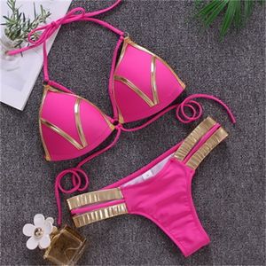 sportkleding 2024 nieuwe bikini goud-gestempeld sexy zwempak drie punten explosieve split dames stiksels sport flexibele stijlvolle dames