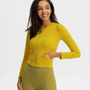 Veste de sport pour femmes tenues de Yoga mince serré élastique séchage rapide sweats à capuche de Yoga haut de course à manches longues Fitness manteau à glissière