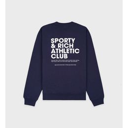 Sporty Rich Fleece Sudaderas con capucha Designer Club Sudaderas Azul marino Carta Impreso Algodón Mujer Suéter Jersey Jumpers