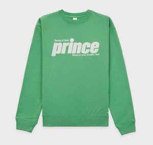 Sportif riche vert Prince sweats classique grande lettre impression pur sweat à capuche en coton femmes col rond pull