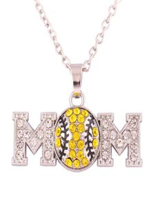 Sporty Style Rhinestone Crystal Baseball Mom Pendentil avec émail antique Collier plaqué argenté Jewelry20244494497976