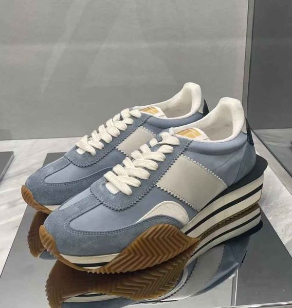 Sportif Élégant Hommes James Sneaker Chaussures Tomfords Side Stripe Planche À Roulettes Marche Chunky Semelle En Caoutchouc Daim Nylon En Cuir Entraîneur En Plein Air