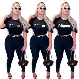 Pantalon sportif deux pièces survêtement noir femmes décontracté Slim T-shirt haut et Legging ensembles livraison gratuite