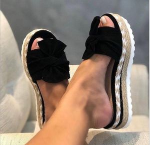 Spot 2020 Zomer Nieuwe Grote Size Buitenlandse Handel Damesschoenen Bowknot Hennep Touw Dikke Soled A Slippers Flip-Flop Dames