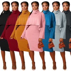 Spot Dress Europese herfst en winter Solid kleur Lange mouwen mode Turtleneck trui rok Tweedelende ondersteuning Mixed Batch