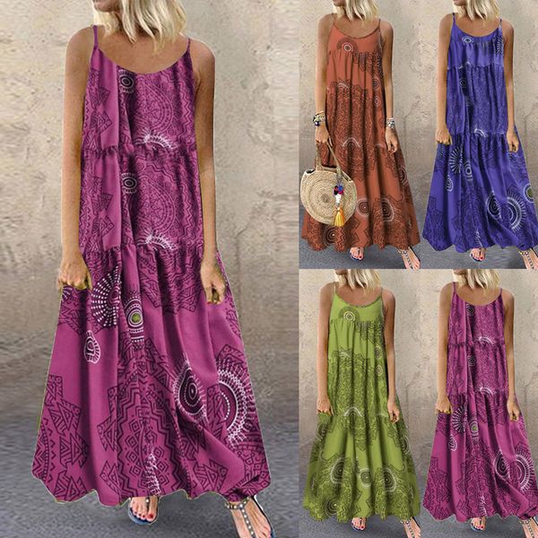 Spot Tanks European Spring and Summer Fashion Print Casual Street Holiday Sexy Sling Robe sans manches Soutien Lot mixte