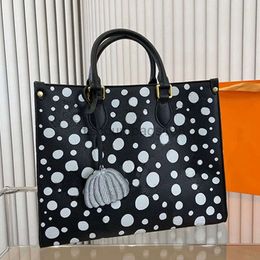 Spot Sac fourre-tout à pois imprimé sac à main sac à main grande capacité sacs à provisions en cuir véritable épaule amovible citrouille charme argent matériel embrayage6