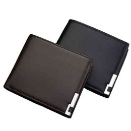 Spot en gros personnalisé Simple couleur pure portefeuille pour hommes en cuir métal ee court porte-carte portefeuille