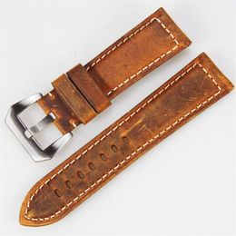 Spot entier bracelet de montre marron rétro italien 22mm 24mm fait à la main bracelet Vintage en cuir véritable pour PAM pour panerai253s