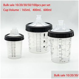 Pistolets de pulvérisation 10/20/30/50pcs BK Vente Pistolet de pulvérisation Réservoir de peinture Tasse de mélange 165/400/600 ml Type de mesure jetable H/O Quick 220809 H Dhgarden Dhz3O