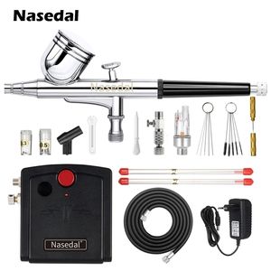 Spuitpistolen Nasedal NT-19 Dual-Action Airbrush Compressor Kit 0,3 mm Gun voor nagelmodel Cake Auto Visschoenen schilderen 221007