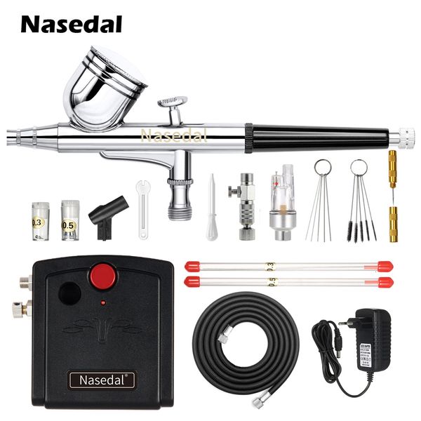 Pistolets de pulvérisation Nasedal NT-19 Kit de compresseur d'aérographe à double action 0.3mm pistolet pour modèle d'ongle gâteau voiture chaussures de poisson peinture 221118