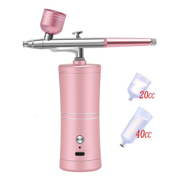 Pistolets pulvérisateurs Injecteur d'oxygène Aérographe Mini compresseur d'air Kit Brosse à air Pistolet à peinture pour Nail Art Tatouage Artisanat Gâteau Nano Brouillard Pulvérisateur 230821