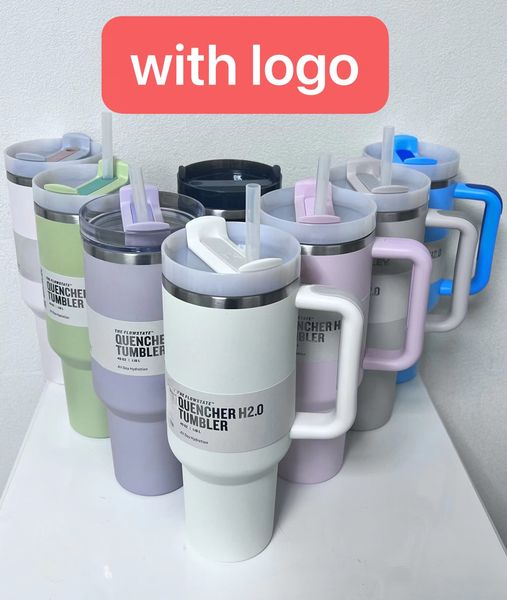 Tasse à rouleaux en acier inoxydable peint à pâte à baisser, avec couvercle de poignée en silicone et paille, tasse de voiture de deuxième génération, bouteille d'eau à vide à vide avec logo