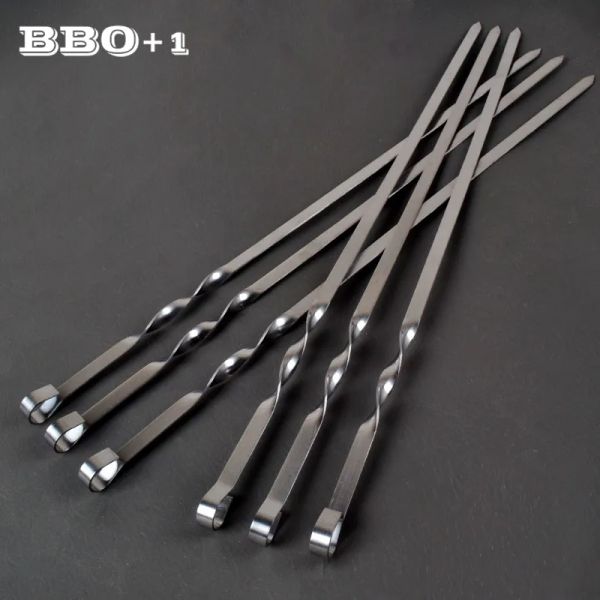 Pulvérisateurs 21,6 '' 55 cm brochettes de Kabob grand ensemble de brochettes de barbecue plat bâtons en acier inoxydable fourchettes de barbecue longues robustes poignée d'anneau antidérapante