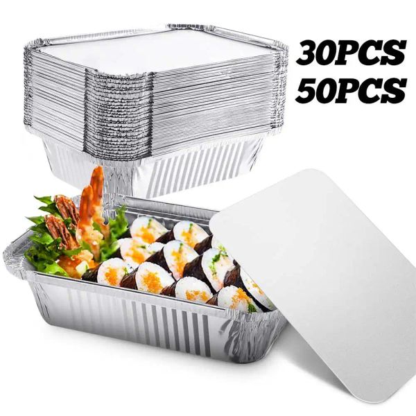 Pulvérisateurs 30 pièces casseroles d'égouttement de barbecue jetables 50pcs casseroles d'égouttement de graisse en papier d'aluminium plateau de récupération de gril recyclable pour la cuisson du stockage de cuisson