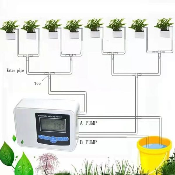 Pulvérisateurs double pompe système goutte à goutte intelligent minuterie jardin automatique énergie solaire charge arrosage pour plantes en pot fleurs 230414