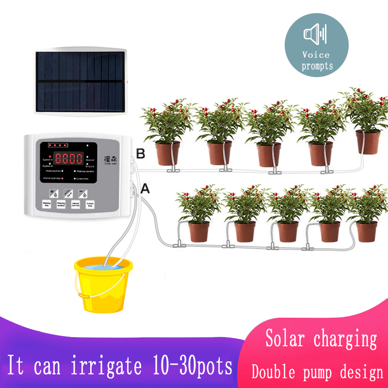 Pulverizadores Jardim Dispositivo de irrigação por gotejamento Simples Bomba Dupla Controlador Timer Sistema Energia Solar Rega Automática Inteligente 230625