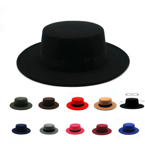 Printemps 10 couleurs INS fausse laine feutre Fedora chapeau bord casquettes de jazz pour femmes hommes unisexe plat haut noeud papillon design été hats9837703