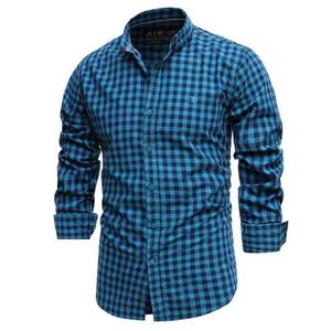 Lente 100% katoen plaid shirt mannen slim fit s jurk s merk lange mouw zwarte hoge kwaliteit S voor 210809