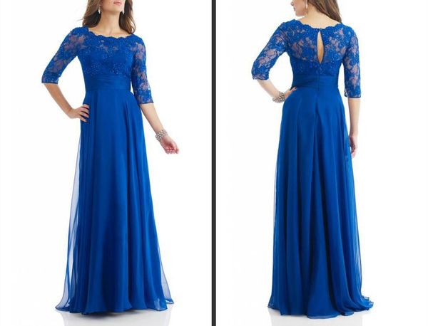 Printemps nouvelle collection gaine mode mère de la mariée robes bateau 3/4 manches longues A-ligne longueur de plancher perles fermeture éclair livraison gratuite