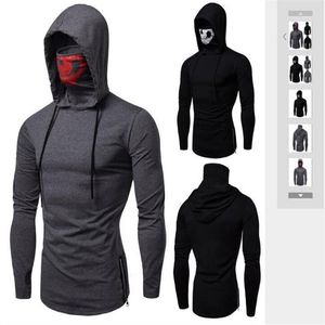 Printemps 2019 Commerce extérieur Nouveau élastique Fitness hommes Ninja robe à manches longues T-shirt avec casquettes Mission Call Skull Mask T-shirt234x