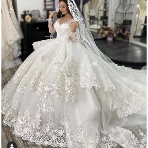 Lente 2020 prinses lange mouwen baljurk trouwjurken hoge kwaliteit kathedraal lange staart vrouwen mode vestidos de novia gewaad de mariage