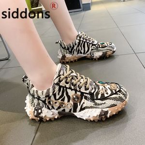 Printemps 2022 nouvelles chaussures durian à semelles épaisses incrustées de diamants chaussures de papa fantaisie strass chaussures pour femmes baskets à imprimé léopard