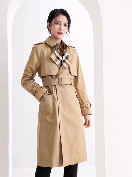 Printemps 2023 nouveau femmes Double boutonnage classique Style britannique imperméable mi-longueur, Trench de luxe léger de banlieue