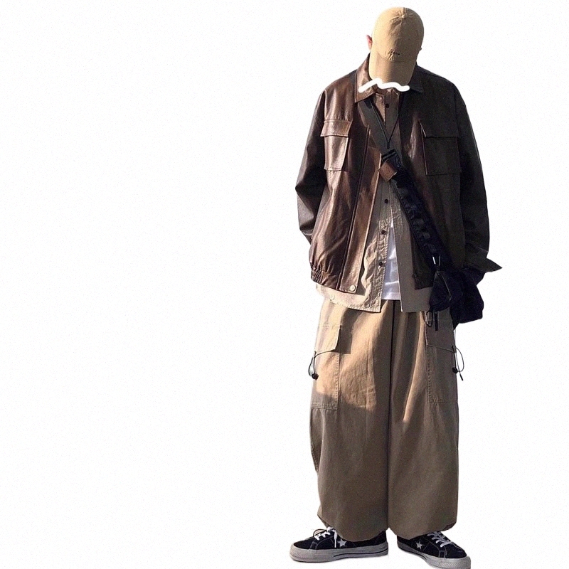 primavera 2024 Bomber Pu giacche in pelle Mens American Street Hip Hop multi-tasca Fi cappotto streetwear allentato corto Outwear 42Y3 #