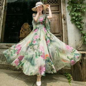 Printemps 2024 Douces robes de fille Slim Vestido 2023 Flower Imprimé Long Chic V-Neck Single Big Swing Jupe Celebrity Evening Party Runway Vestidos S