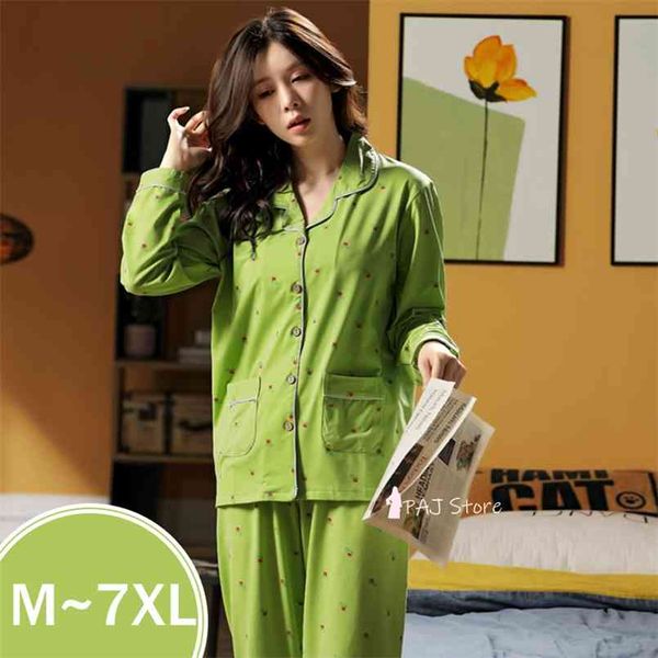 Printemps 5XL 7XL Pyjama à manches longues Plus Taille Vêtements de nuit Vêtements de nuit Vêtements de maison Casual Chemise de nuit Pyjama Homewear 210809