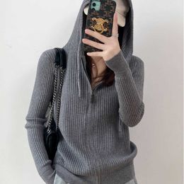 Lente en herfst All-match Casual Sportsjack Ins Hooded Wol Knit Sweater Rits Cardigan Dames Bovenkleding 210922