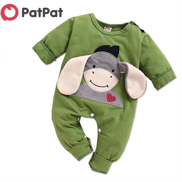Printemps et automne bébé 3D Design âne broderie à manches longues combinaison pour garçon vêtements 210528