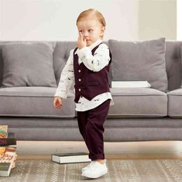 Lente en herfst Baby Boy Gentle Shirt Top Solid Pants Set for Ptddler Sets Kleding 210528