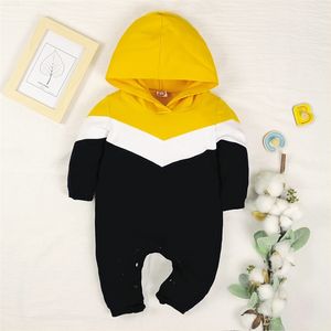 Printemps et automne Baby Colorblock Combinaison à capuche pour 0-18M Boy Vêtements 210528