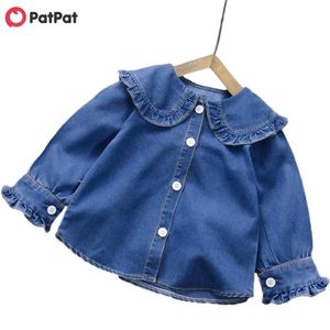 Spring and Herfst Baby / Peuter Girl Doll Collar Ruffled Denim Jacket 210528