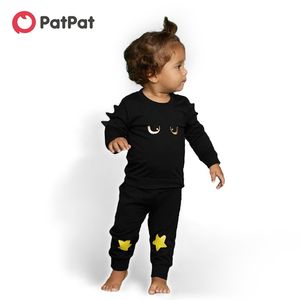 Lente en herfst baby peuter stijlvolle oog borduurwerk massief Dino decor trui voor kinderen jongen sweatshirts kleding 210528