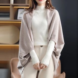 Printemps et automne manches chauve-souris cachemire châle femmes tricot ample Style ample 100% laine mérinos écharpe multifonctionnelle 240201