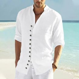 Spring and Autumn Beach da uomo Shirt di lino in cotone casual Mino Mino Monda Solida Mlaia lunga Solli Shirt Fashion Us S-3XL 240104