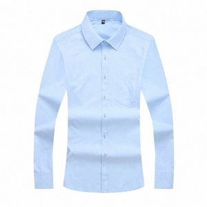 Lente en Herfst Zwart Wit Shirts Mannen Lg Mouw Slim Fit 4XL 5XL Busin Werk Profial Formele Dr Shirts met Pocket x7pX #