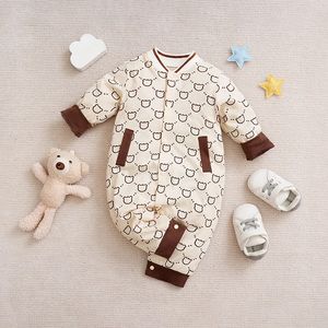 Printemps et automne garçons filles mignon dessin animé petit ours pleine impression coton confortable décontracté à manches longues bébé body 231220