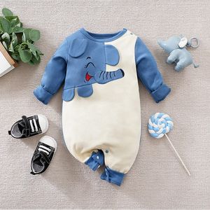 Lente en herfst jongens meisjes schattige cartoon olifant print katoenen comfortabele babybody met lange mouwen 231220