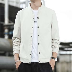 Printemps et automne décontracté jeunesse minimaliste couleur unie col montant boutonné veste cardigan, veste pour hommes