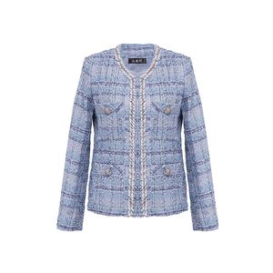 Vestes courtes classiques de printemps et d'automne vêtements de créateurs cardigan en treillis bleu royal veste pour femme vêtements pour femmes manteau de mode vêtements d'extérieur confortables et élégants