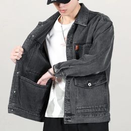 Spring and Automne Denim Coat Brand Japanese Highgrade Multipocket Work Clothes Loose Linet grande taille Veste pour hommes 231227